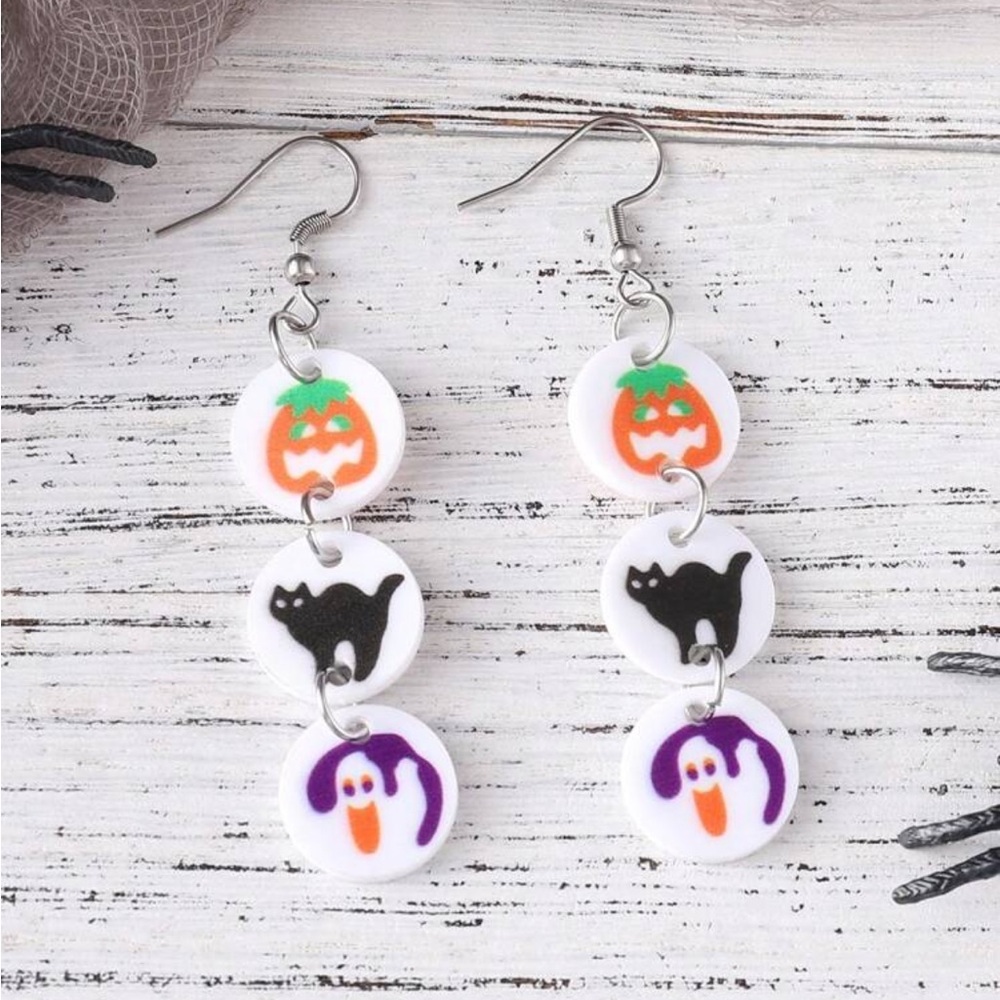 Pillsbury Halloween Sugar Cookie Earrings: Pumpkin, Black Cat & Ghosts NWT - Picture 2 of 3